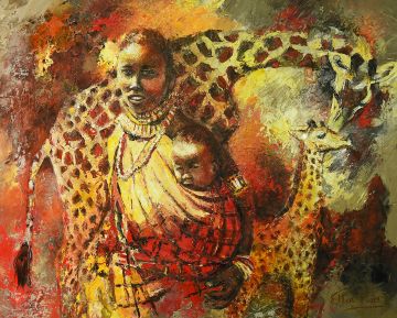Masai-mother and child, oil on canvas, 100x130 cm Paintings: Africa, Masai-mother and child, oil on canvas, 100x130 cm