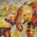 Gemälden: Afrika, Cuddling with mom, Öl auf Leinwand, 100x100 cm