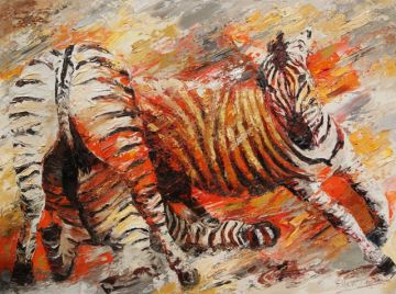 Fighting zebras, oil on canvas, 90x120 cm Paintings: Africa, Fighting zebras, oil on canvas, 90x120 cm