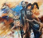 Circumcised Masai-boys with giraffes, oil on canvas, 150 x 170 cm Paintings: Africa, Circumcised Masai-boys with giraffes, oil on canvas, 150 x 170 cm
