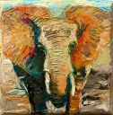 Big daddy 1xs, 25x25 cm, olieverf op 3d-linnen, € 550,- Schilderijen: Afrika, Big daddy 1xs, 25x25 cm, olieverf op 3d-linnen, € 550,-
