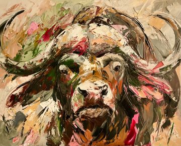 Buffalo, 80x100 cm, oil on canvas, € 2550,- Paintings: Africa, Buffalo, 80x100 cm, oil on canvas, € 2550,-