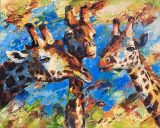 Schilderijen: Afrika, Drie giraffen, olieverf op linnen, 80x100 cm, € 2550,-