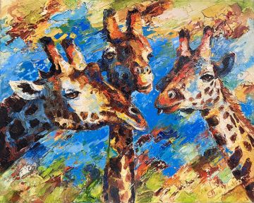 Three giraffes, oil on canvas, 80x100 cm Paintings: Africa, Three giraffes, oil on canvas, 80x100 cm