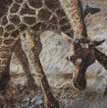 Drinking giraffe, mixed technique on canvas, 100x100 cm Paintings: Africa, Drinking giraffe, mixed technique on canvas, 100x100 cm
