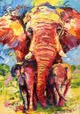 Paintings: Africa, Elephant with two young ones, oil on canvas, 70x50 cm