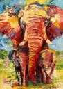 Schilderijen: Afrika, Elephant with two young ones, olieverf op linnen, 70x50 cm, € 1350,-