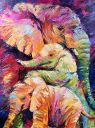 Elephantmother with het toddlers, 120x90 cm, Öl auf Leinwand, € 3400,- Gemälden: Afrika, Elephantmother with het toddlers, 120x90 cm, Öl auf Leinwand, € 3400,-