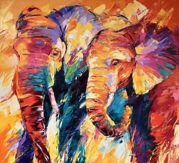 Friends for life. 100x110 cm, oil on canvas, € 3500,- Paintings: Africa, Friends for life. 100x110 cm, oil on canvas, € 3500,-