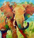 Schilderijen: Afrika, Happy elephant, olieverf op linnen, 100x90 cm