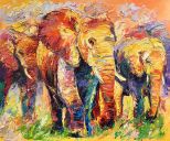 Schilderijen: Afrika, Herd of African elephants, olieverf op linnen, 100x120 cm, € 3350,-