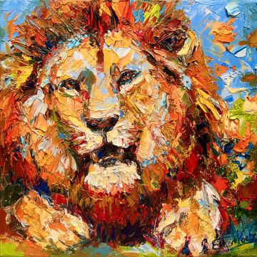 Lion, oil on canvas, 40x40 cm framed, € 850,- Paintings: Africa, Lion, oil on canvas, 40x40 cm framed, € 850,-