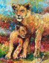 Schilderijen: Afrika, Leeuwen, olieverf op linnen, 50x40 cm, € 900,-
