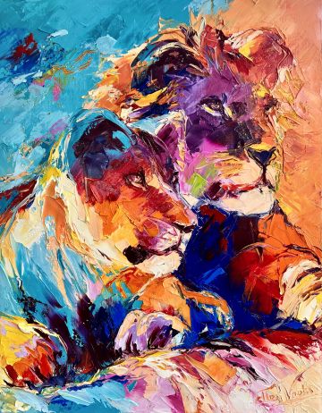 Lion couple, oil on canvas, 90x70 cm Paintings: Africa, Lion couple, oil on canvas, 90x70 cm
