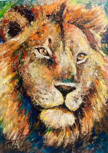 Male Lion, oil on canvas, 70x50 cm, € 1100,- Paintings: Africa, Male Lion, oil on canvas, 70x50 cm, € 1100,-