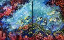 Paintings: Africa, Underwater World, oil on canvas, diptych, together 100x160 cm