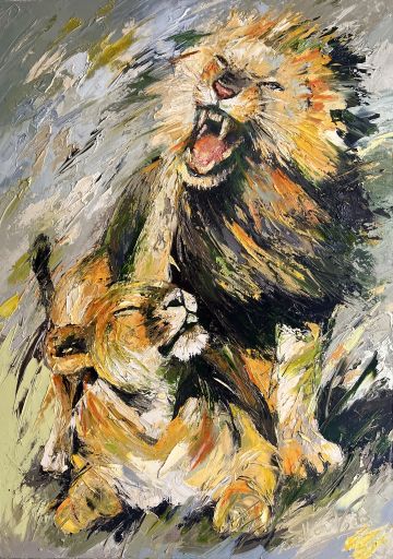Mating lions, oil on canvas, 140 x 100 cm Paintings: Africa, Mating lions, oil on canvas, 140 x 100 cm