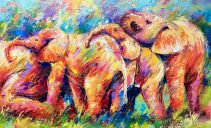 Gemälden: Afrika, Playing kids, 80x130 cm, Öl auf Leinen