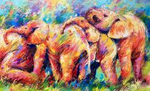 Schilderijen: Afrika, Playing kids, 80x130 cm, olieverf op linnen, € 3100,-