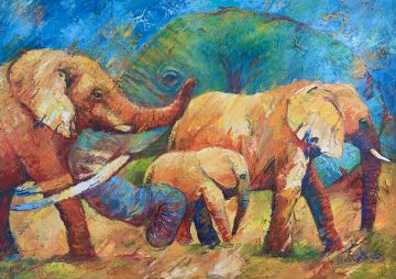 African Elephants, oil on canvas, 100x140 cm Paintings: Africa, African Elephants, oil on canvas, 100x140 cm