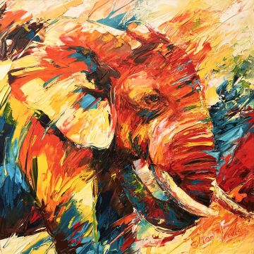 Portret of an elephant, 70x70 cm, oil on canvas, € 2000,- Paintings: Africa, Portret of an elephant, 70x70 cm, oil on canvas, € 2000,-