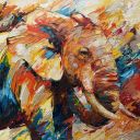 Portret of an elephant, 70x70 cm, olieverf op linnen, € 2000,- Schilderijen: Afrika, Portret of an elephant, 70x70 cm, olieverf op linnen, € 2000,-
