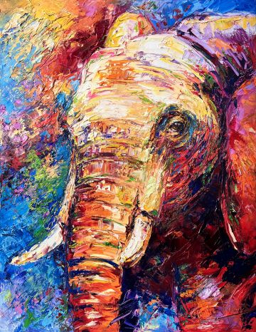Portret of an elephant, oil on canvas, 90x70 cm, € 2200,- Paintings: Africa, Portret of an elephant, oil on canvas, 90x70 cm, € 2200,-