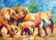 Gemälden: Afrika, Afrikanische Elefanten, Öl auf Leinwand, 100x140 cm