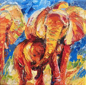 Protection,, oil on canvas, 40x40 cm framed, € 850,- Paintings: Africa, Protection,, oil on canvas, 40x40 cm framed, € 850,-