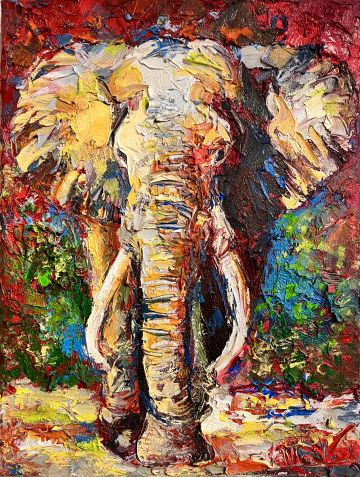 There comes the bull!, 40x30 cm, oil on canvas, € 700,- Paintings: Africa, There comes the bull!, 40x30 cm, oil on canvas, € 700,-