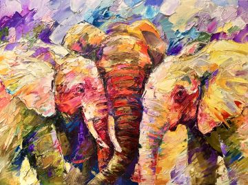 Three of a kind, 90x120 cm, oil on canvas, € 3150,- Paintings: Africa, Three of a kind, 90x120 cm, oil on canvas, € 3150,-