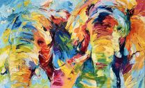 Schilderijen: Afrika, Two African elephants, olieverf op linnen, 80x130 cm
