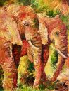Paintings: Africa, Two elephants in spring, oil on canvas, 90x70 cm