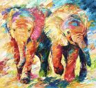 Two juveniles, 100x110 cm, olieverf op linnen, € 3500,- Schilderijen: Afrika, Two juveniles, 100x110 cm, olieverf op linnen, € 3500,-