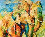Schilderijen: Afrika, Two peaceful elephants, olieverf op linnen, 100x120 cm