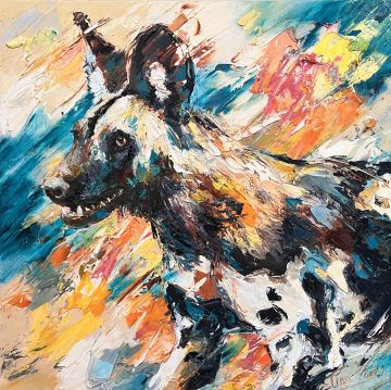 Wild dog, 70x70 cm, oil on canvas, € 2000,- Paintings: Africa, Wild dog, 70x70 cm, oil on canvas, € 2000,-