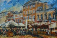 Schilderijen: Art-Prints, Eindhoven De Markt, digigrafie, diverse afmetingen mogelijk, bv in een zwarte baklijst, 80x120 cm €850,-