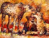 Schilderijen: Art-Prints, Jachtluipaarden, digigrafie met zwarte baklijst, diverse afmetingen mogelijk, bv. 90x130 cm € 850,-