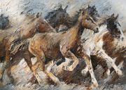 Schilderijen: Paarden, Rennende Mustangs, olieverf op linnen, 100x140 cm