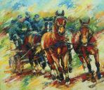 Paintings: Horses, Ben Voets on the chariot, oil on canvas, 130x150 cm