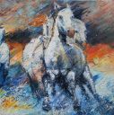 Paintings: Horses, Camargue horses galloping, oil on canvas, 60x60 cm