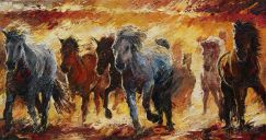 Paintings: Horses, Horses by the fire, oil on canvas, 80x170 cm 