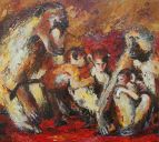 Paintings: Rental, Baboons Family, oil on canvas, 90x100 cm, € 1600, -