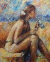 Schilderijen: Sale, Meisje op het strand, olieverf op linnen, 100x80 cm, € 1200,-