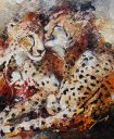 Schilderijen: Verkocht werk, Kroelende jachtluipaarden, olieverf op linnen, 80x75 cm