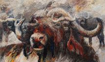 Paintings: Sold work, Buffalo, oil on canvas, 90x150 cm