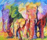 Paintings: Sold work, Cheerfull elephants, oil on canvas, 100x120 cm