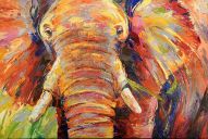 Schilderijen: Verkocht werk, Chewing elephant, olieverf op linnen, 120x180 cm