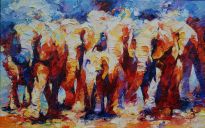 Paintings: Sold work, Herd of elephants, oil on canvas, 100 x 160 cm