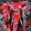 Paintings: Sold work, Impressive elephant, oil on canvas, 100x100 cm